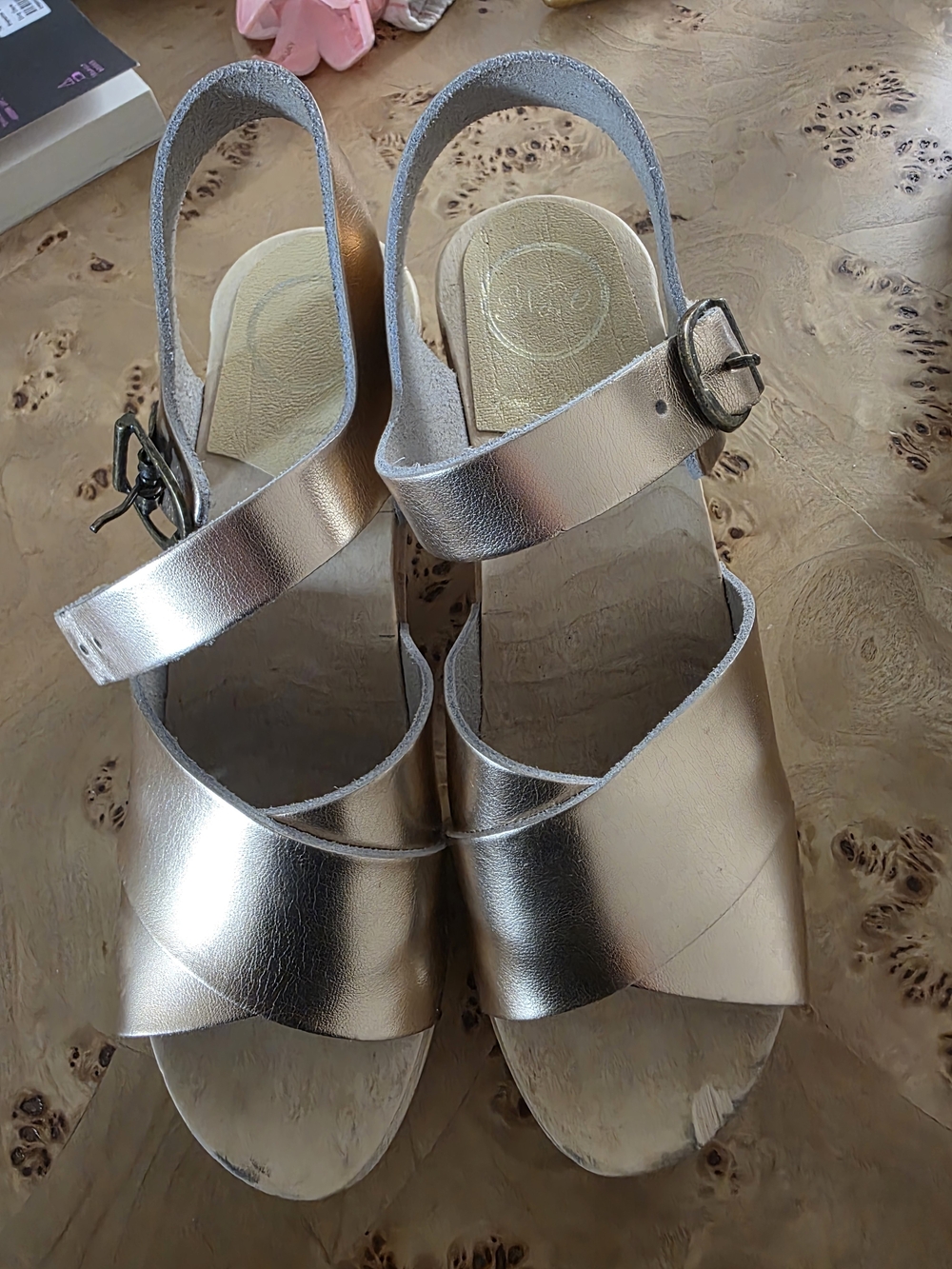 No. 6 Metallic Gold Leather Slingback Clogs